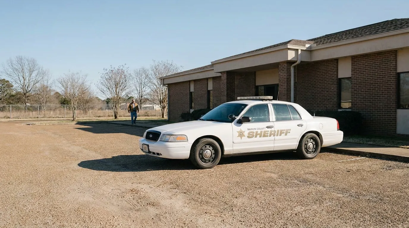 Marion County Sheriff patrol car parked outside brick law enforcement building